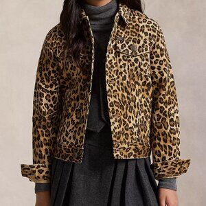 Polo Ralph Lauren Little Girls Long-Sleeve Leopard-Print Denim Trucker Jacket